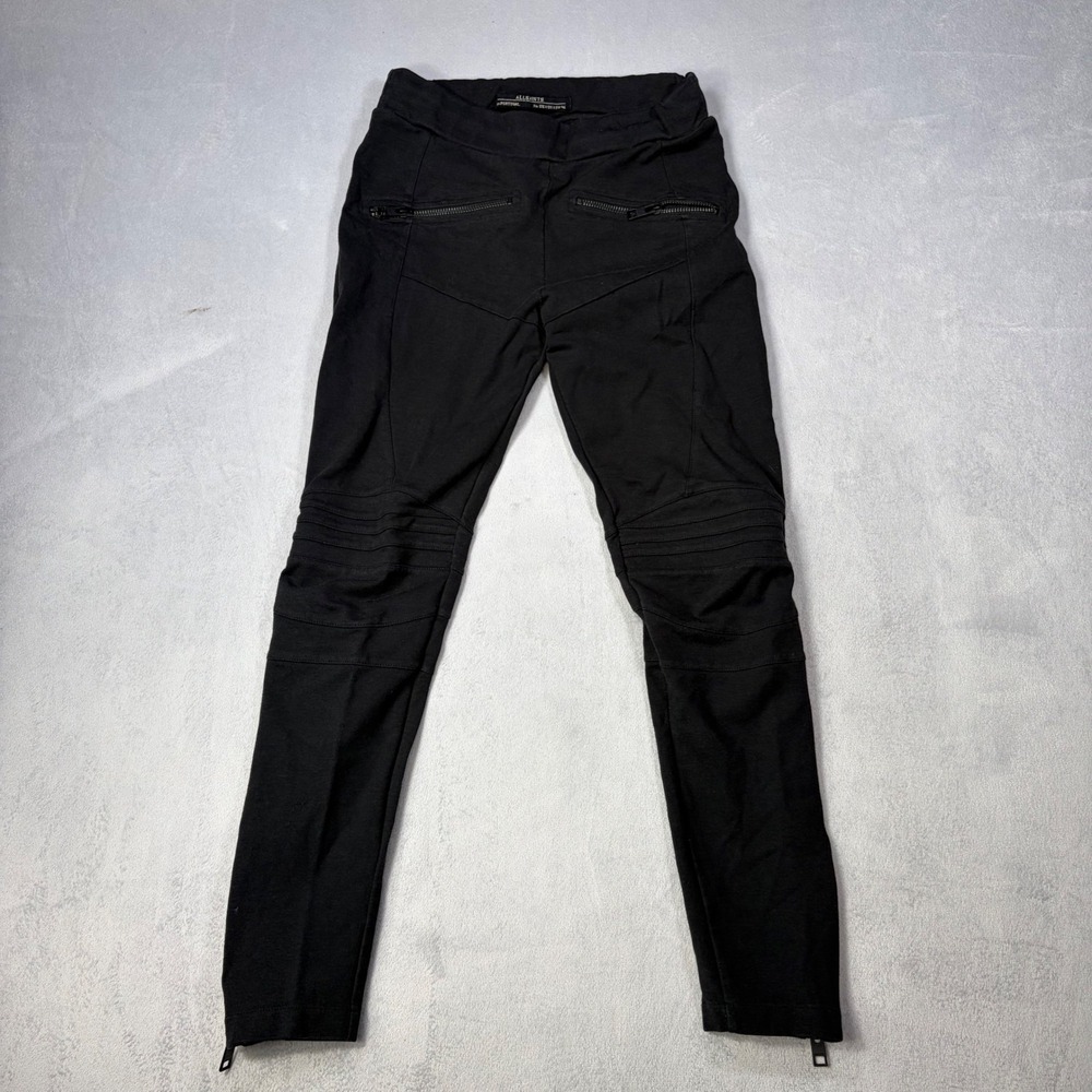 AllSaints Black Biker Moto Leggings Ribbed Knee Zip Ankle Pants US 4 UK 8 EU 36